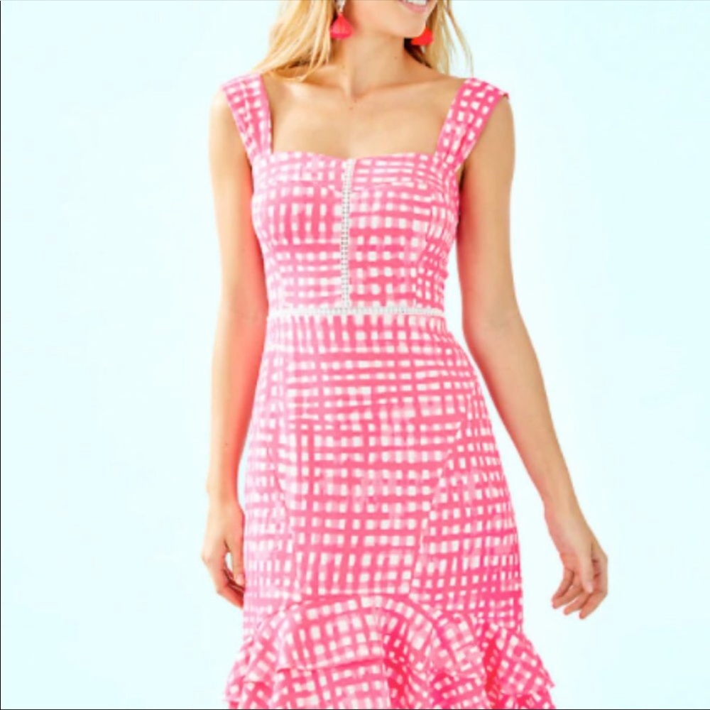 NWT Beautiful Lilly Pulitzer Avalyn Stretch Dress in Pink Tropics Feelin Beachy.